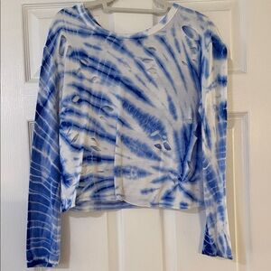Blue Tie-Dye Distressed Long Sleeve Tee